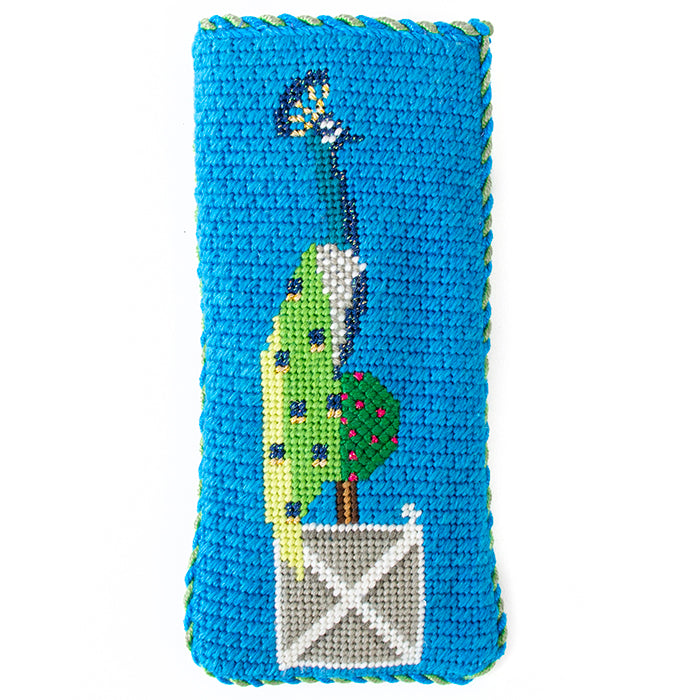 Topiary Peacock Eyeglass Case Kit Kits Anne Fisher Needlepoint LLC 