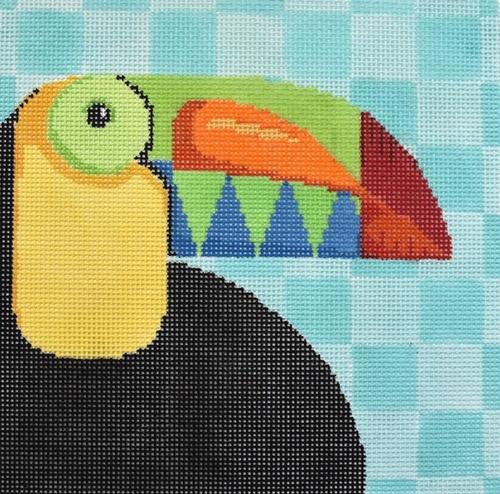 Toucan / Aqua Checks Painted Canvas Two Sisters Needlepoint 