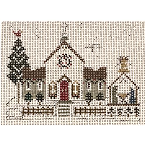 Town Church at Christmas Painted Canvas Ewe & Eye