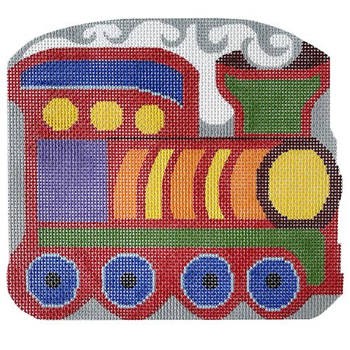 Toy Train Pillow Painted Canvas Silver Needle