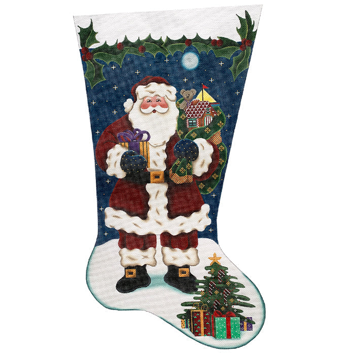 Traditional Santa Stocking on 18 TTR Painted Canvas Rebecca Wood Designs - 1