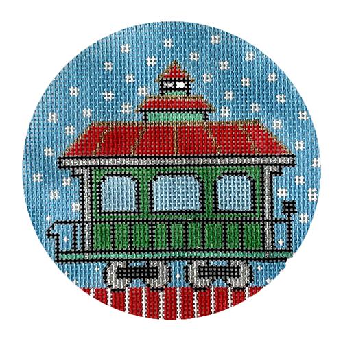Train Passenger Car Round Painted Canvas Vallerie Needlepoint Gallery