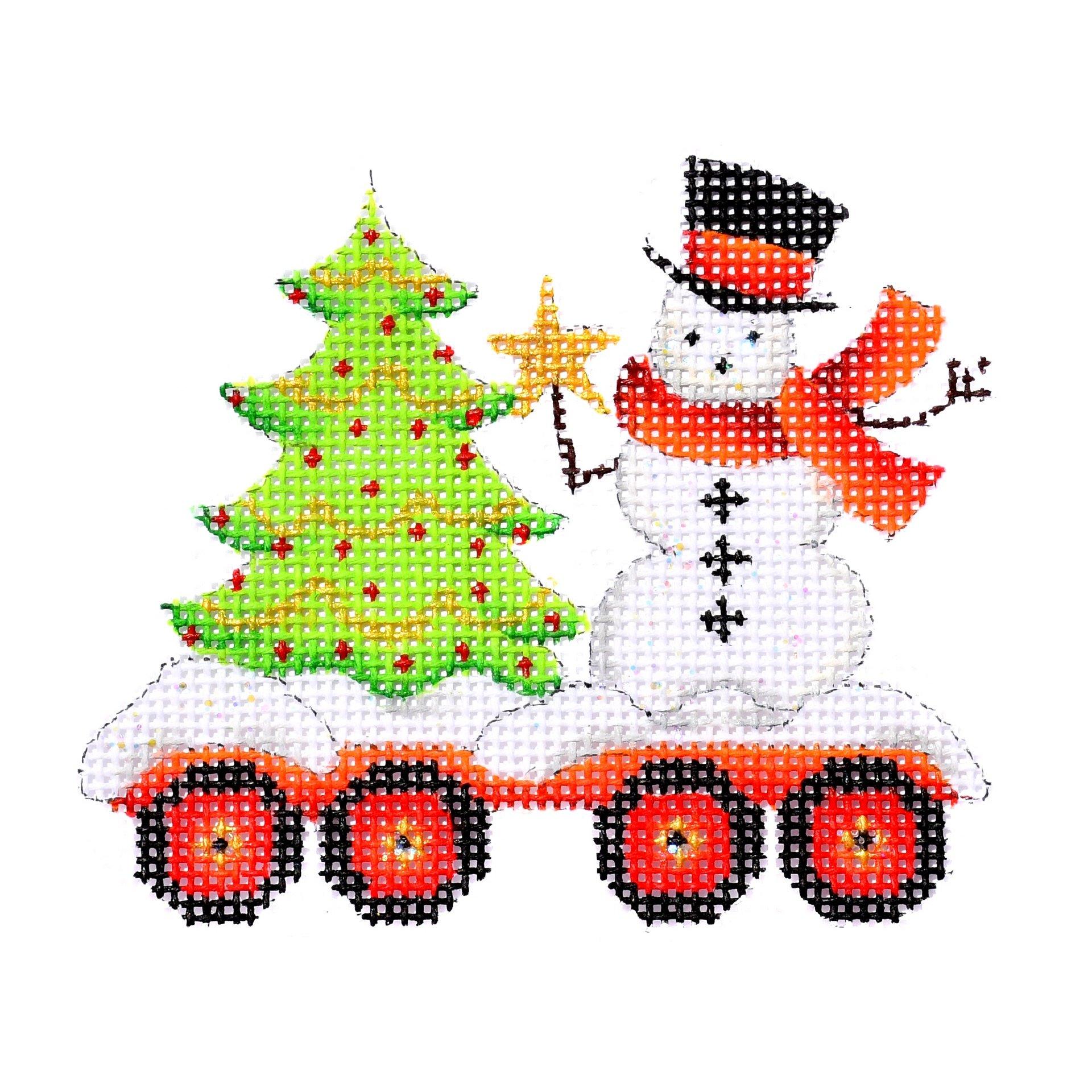 Train Series Flat Car with Tree & Snowman Painted Canvas Burnett & Bradley - 1
