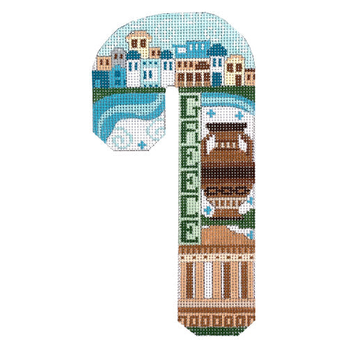 Travel Candy Cane Greece Painted Canvas Danji Designs - 1