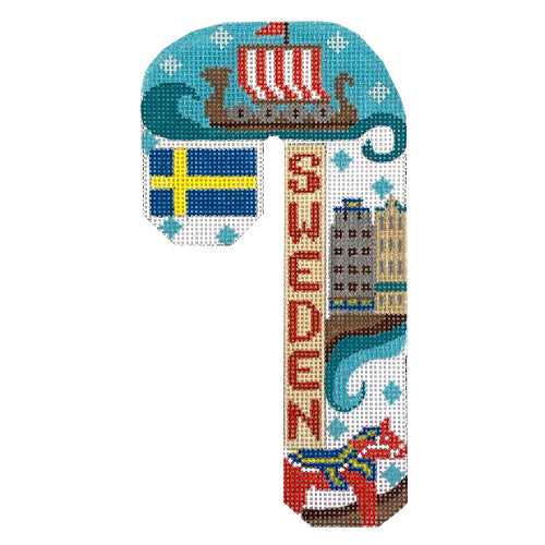 Travel Candy Cane Sweden Painted Canvas Danji Designs - 1