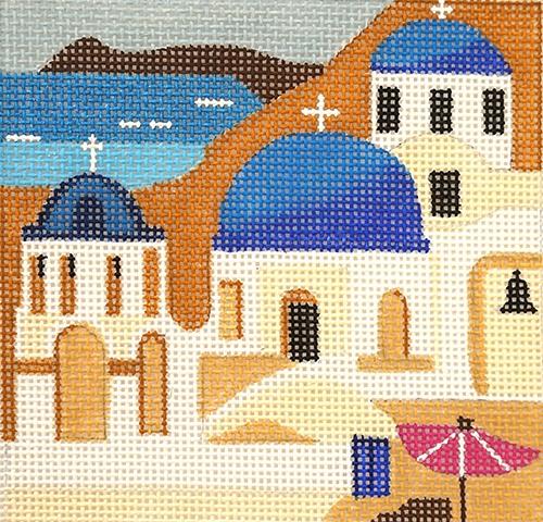 Travel Coaster Greece Painted Canvas Melissa Prince Designs - 1