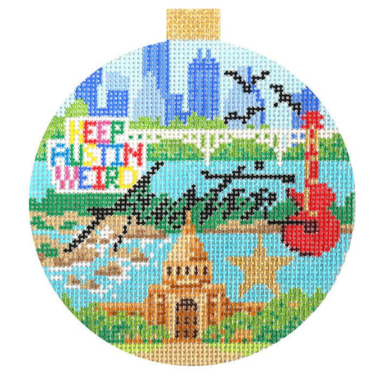Travel Round - Austin with Stitch Guide Painted Canvas Kirk & Bradley 