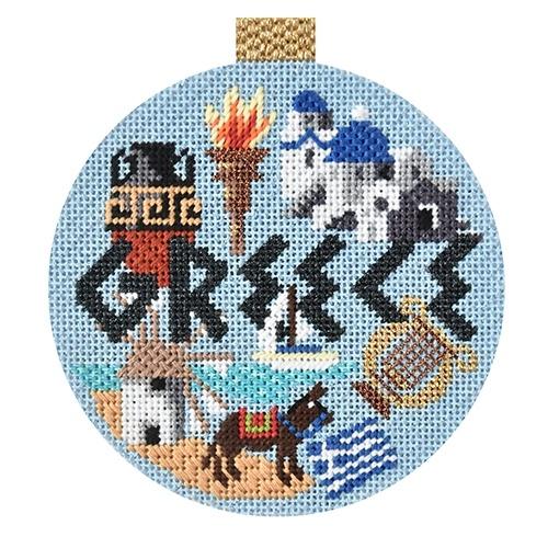 Travel Round - Greece with Stitch Guide Painted Canvas Needlepoint.Com 
