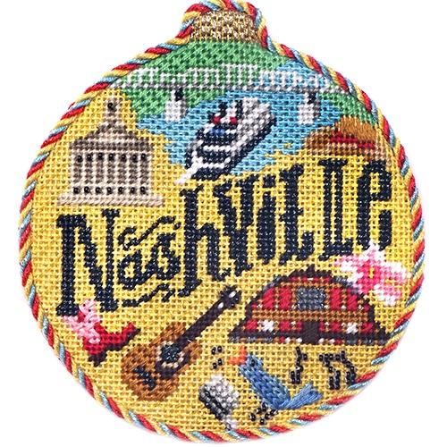 Travel Round - Nashville with Stitch Guide Painted Canvas Needlepoint.Com 