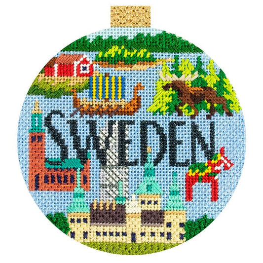 Travel Round - Sweden with Stitch Guide Painted Canvas Kirk & Bradley 