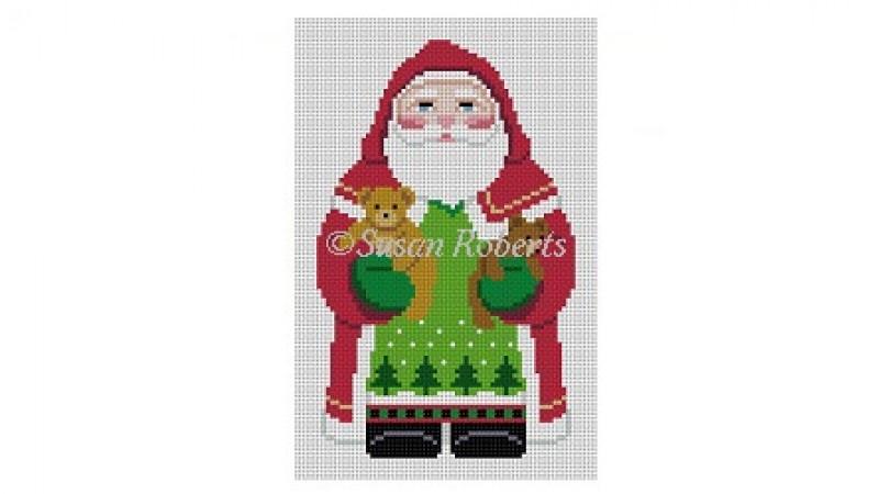 Tree Coat Santa with Teddies Painted Canvas Susan Roberts Needlepoint Designs Inc.