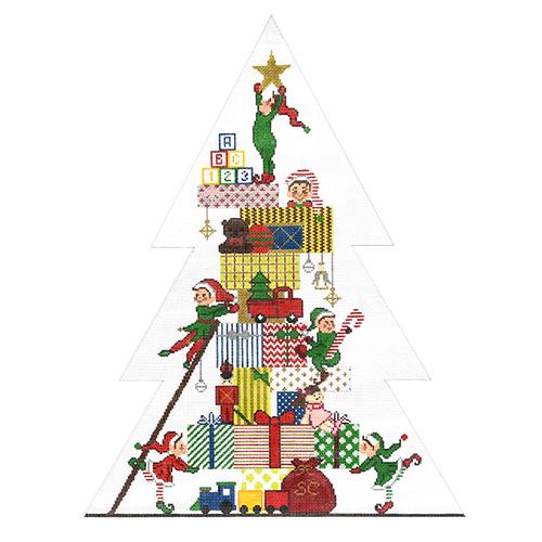 Tree of Elves Presents Painted Canvas Kimberly Ann Needlepoint - 1