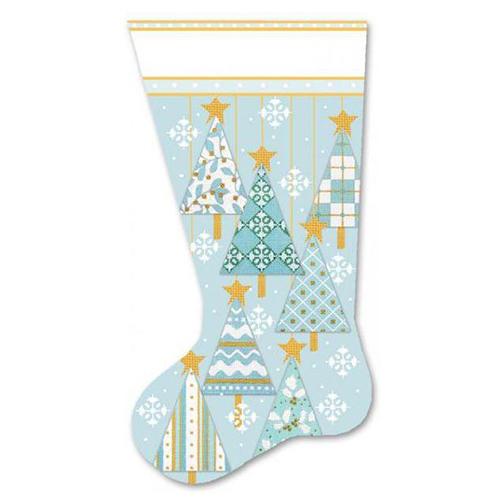 Tree Stocking Blue & Green Painted Canvas Melissa Shirley Designs - 1