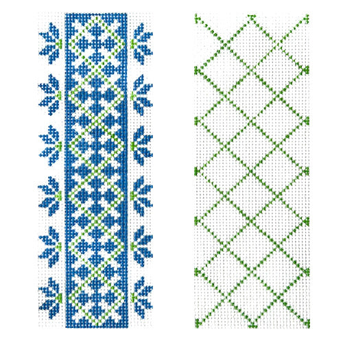 Trellis Double Eyeglass Case Blue Painted Canvas KCN Designers - 1