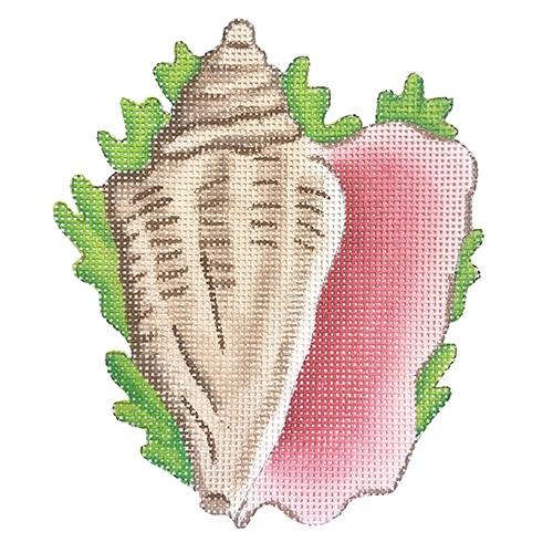 Tropical Mini Conch Shell & Seaweed Painted Canvas Kate Dickerson Needlepoint Collections - 1