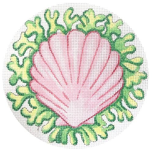 Tropical Mini Scallop Shell/Seaweed Painted Canvas Kate Dickerson Needlepoint Collections - 1