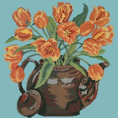 Tulip Teapot Needlepoint Kit Kits Elizabeth Bradley Design Duck Egg Blue
