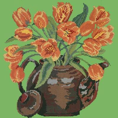 Tulip Teapot Needlepoint Kit Kits Elizabeth Bradley Design Grass Green