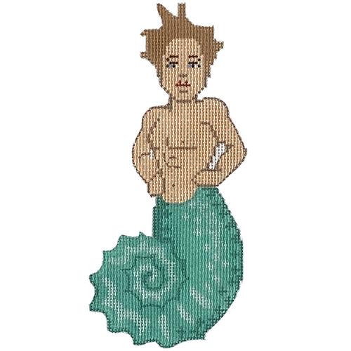 Turquoise Merman Painted Canvas Labors of Love Needlepoint - 1