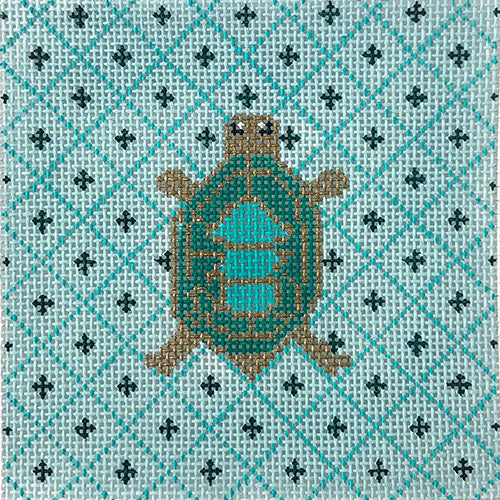 Turtle Coaster on Aqua Painted Canvas Vallerie Needlepoint Gallery - 1