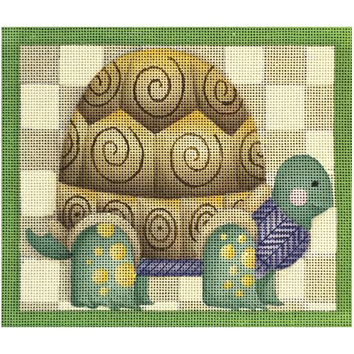 Turtle with Checkerboard Background Painted Canvas Melissa Shirley Designs