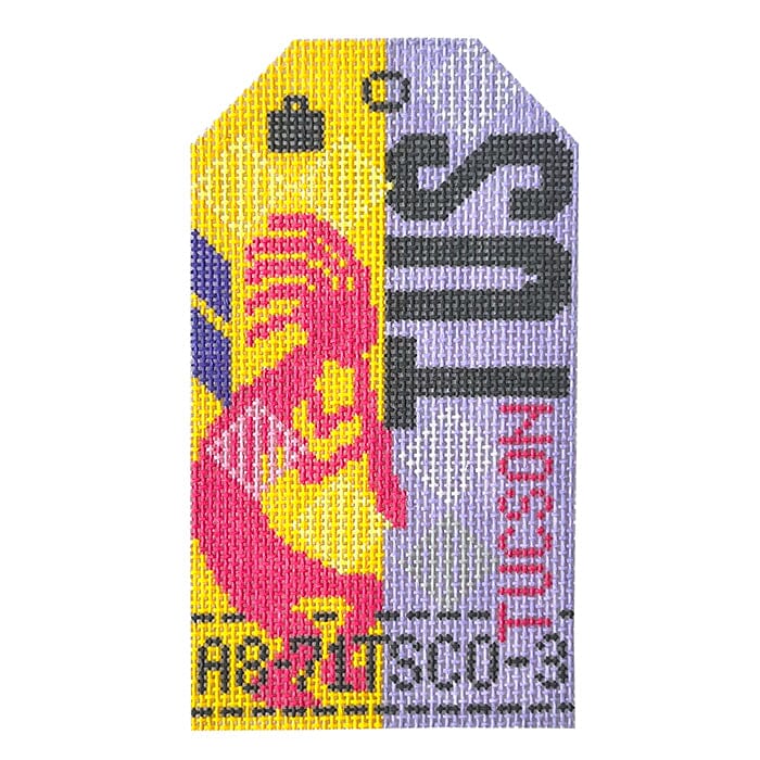 Tuscon TUS Retro Travel Tag Painted Canvas Hedgehog Needlepoint