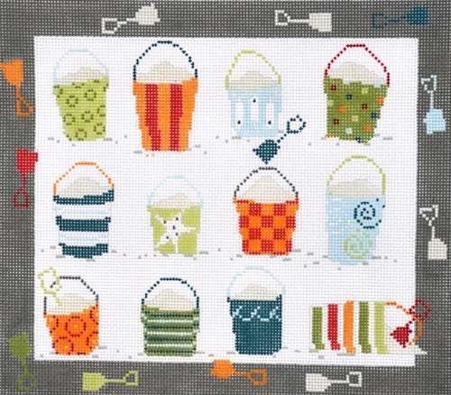 Twelve Sand Buckets Painted Canvas Pippin - 1