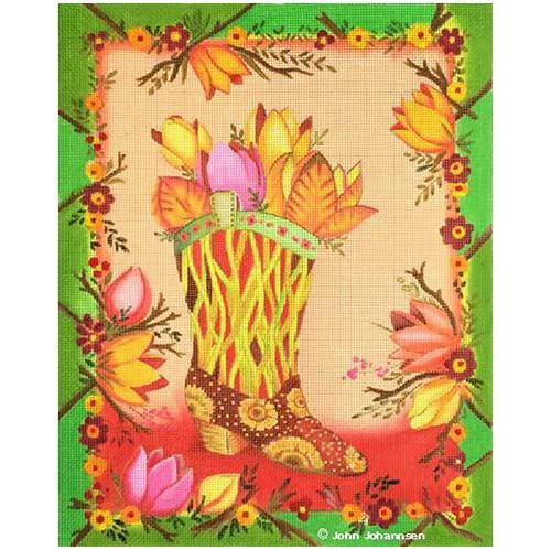 Twiggy Boot with Green Border Painted Canvas Melissa Shirley Designs - 1