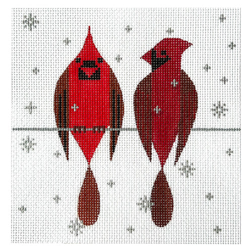Two Cardinals Square Painted Canvas Vallerie Needlepoint Gallery - 1
