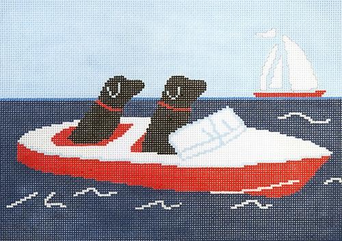 Two Labs in Motorboat Painted Canvas CBK Needlepoint Collections - 1