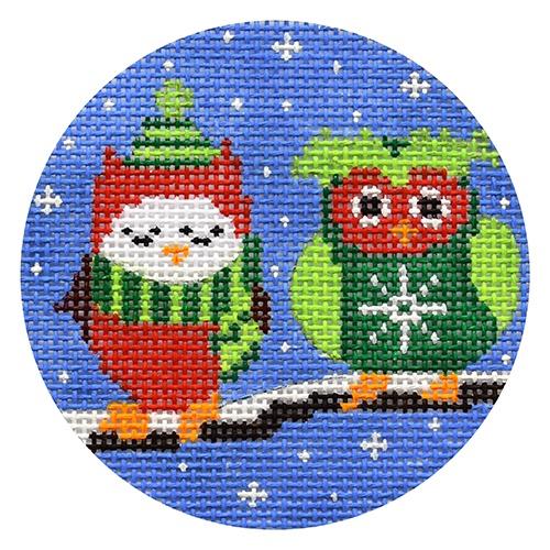 Two Owls on Branch Painted Canvas CBK Needlepoint Collections - 1