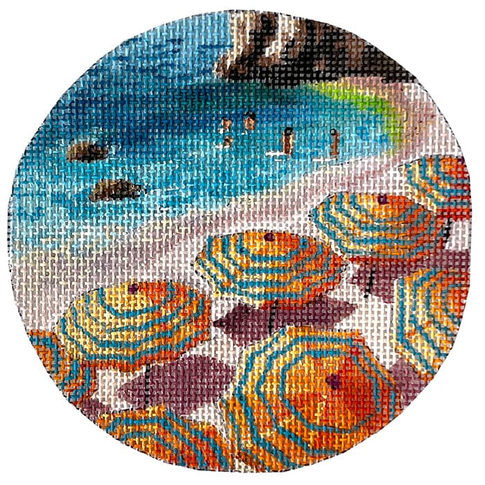 Umbrellas at Grove Round Painted Canvas Colors of Praise - 1