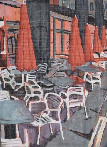 Umbrellas & Chairs Painted Canvas Pippin