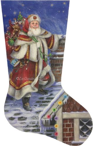 Up on the Rooftop Stocking Painted Canvas Susan Roberts Needlepoint Designs Inc.