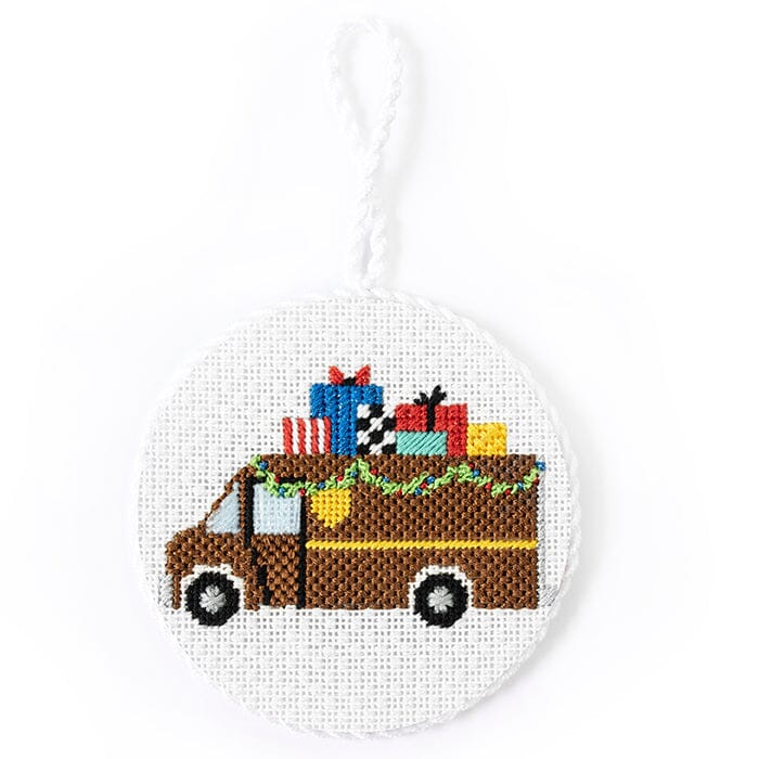 UPS Christmas Truck with Stitch Guide Painted Canvas Vallerie Needlepoint Gallery 