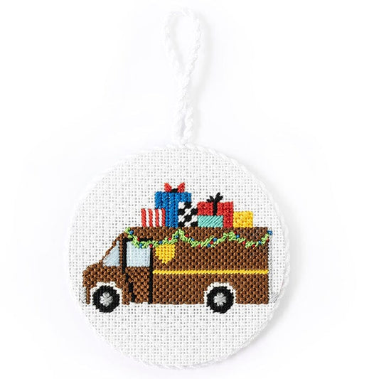 UPS Christmas Truck with Stitch Guide Painted Canvas Vallerie Needlepoint Gallery 