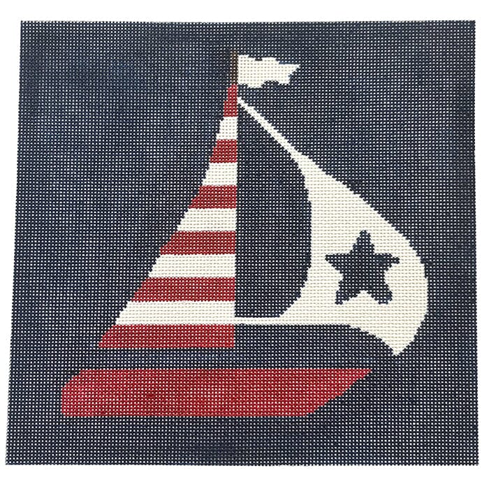 US Flag Boat Painted Canvas CBK Needlepoint Collections