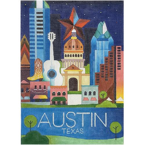 USA Travel Poster Austin TX Painted Canvas Painted Pony Designs - 1