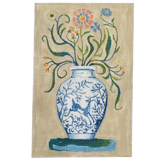 Vase with Deer Painted Canvas The Meredith Collection