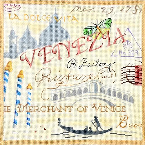 Venezia (Venice) Collage Painted Canvas Kate Dickerson Needlepoint Collections