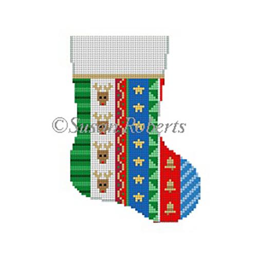 Vertical Stripe Reindeer Mini Sock Painted Canvas Susan Roberts Needlepoint Designs Inc.