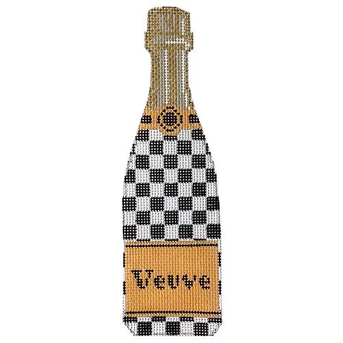 Veuve Champagne Bottle in Louis Vuitton Check Design handpainted  Needlepoint Canvas by C'ate La Vie