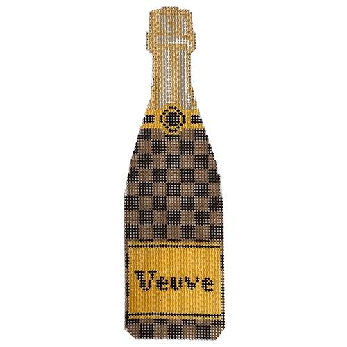 #034;Veuve" Champagne Bottle Louis Vuitton Check HP Needlepoint  Canvas C'ate La Vie