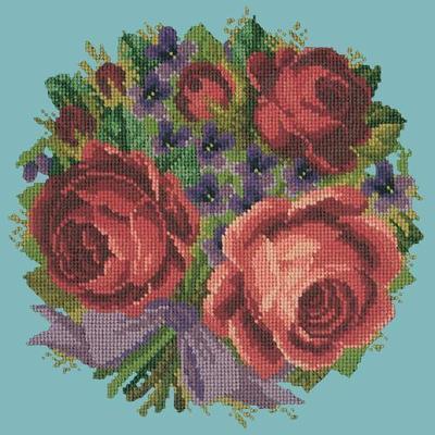 Violets & Roses Needlepoint Kit Kits Elizabeth Bradley Design Duck Egg Blue