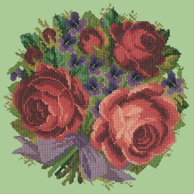 Violets & Roses Needlepoint Kit Kits Elizabeth Bradley Design Pale Green