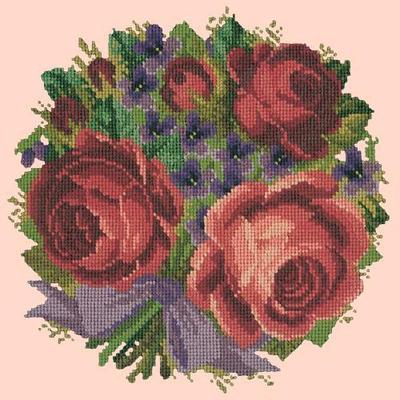 Violets & Roses Needlepoint Kit Kits Elizabeth Bradley Design Salmon Pink