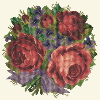 Violets & Roses Needlepoint Kit Kits Elizabeth Bradley Design Winter White