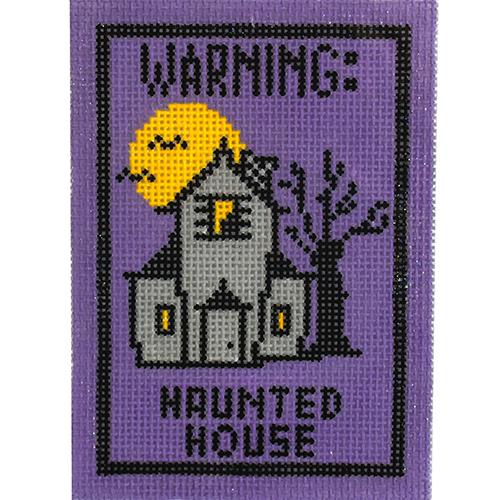 Warning Haunted House Ornament Painted Canvas Kimberly Ann Needlepoint - 1