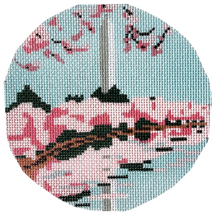 Washington Monument with Cherry Blossoms Painted Canvas Susan Battle Needlepoint