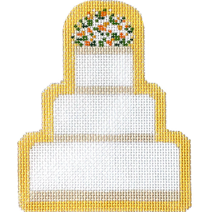 Wedding Cake Abby on Yellow Painted Canvas The Plum Stitchery - 1